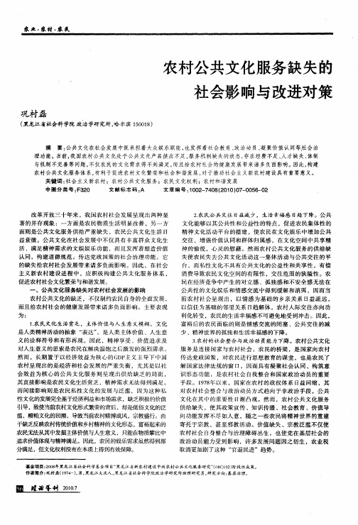 农村公共文化服务缺失的社会影响与改进对策