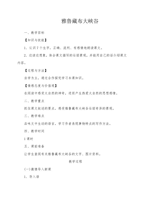 北师大2001课标版小学语文五年级上册《二 奇观 雅鲁藏布大峡谷》优质课教学设计_54