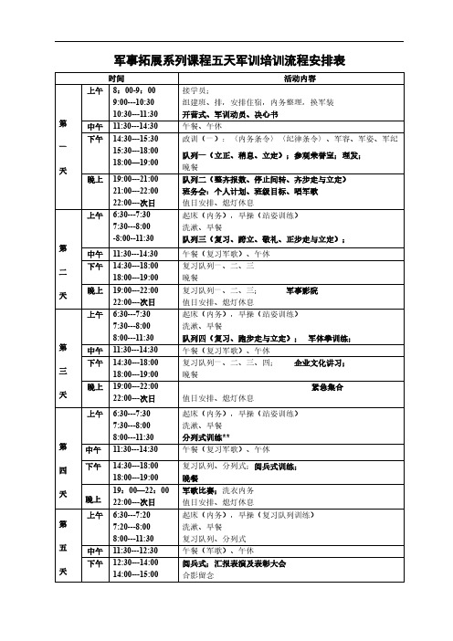 企业5天军训课程表