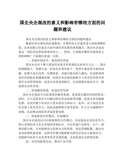 国企央企混改的意义和影响有哪些方面的问题和建议