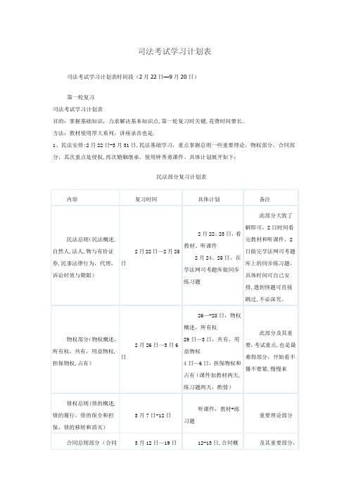 司法考试学习计划表