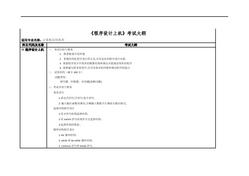 《程序设计上机》考试大纲适用专业名称计算机应用技术 