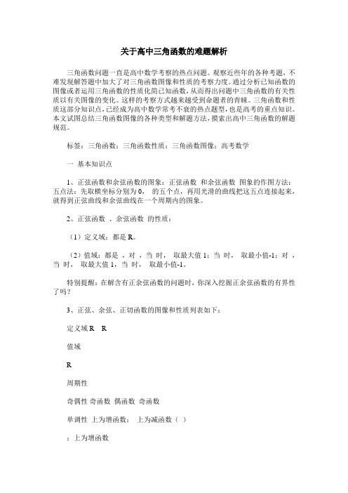 关于高中三角函数的难题解析