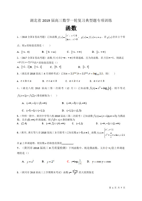 湖北省2019届高三数学理一轮复习典型题专项训练：函数(附答案)