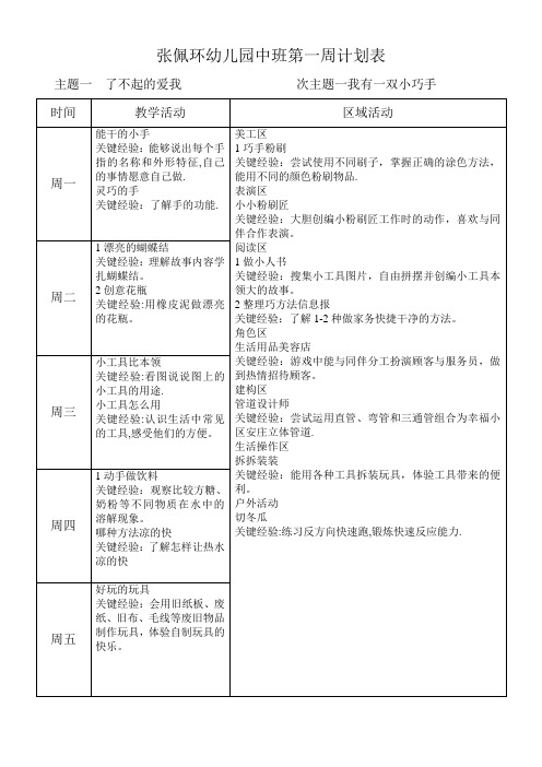 中班下学期周计划表