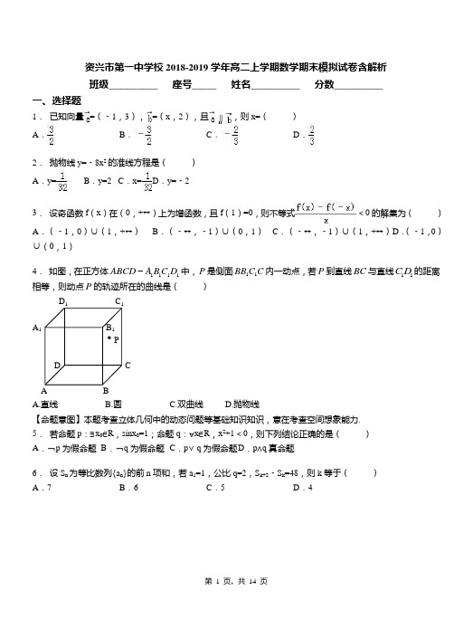 资兴市第一中学校2018-2019学年高二上学期数学期末模拟试卷含解析