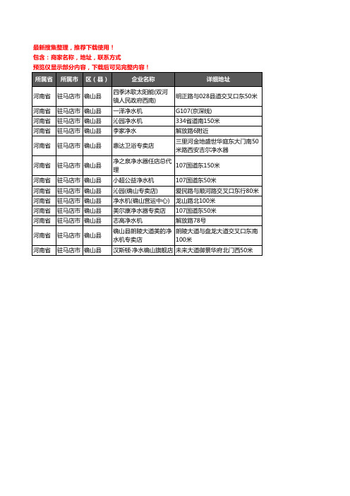 新版河南省驻马店市确山县净水器企业公司商家户名录单联系方式地址大全13家