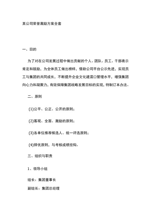 某公司荣誉激励方案全套