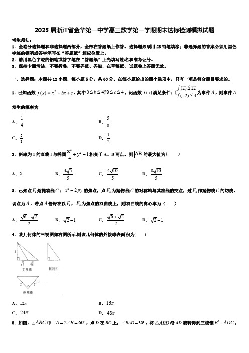 2025届浙江省金华第一中学高三数学第一学期期末达标检测模拟试题含解析