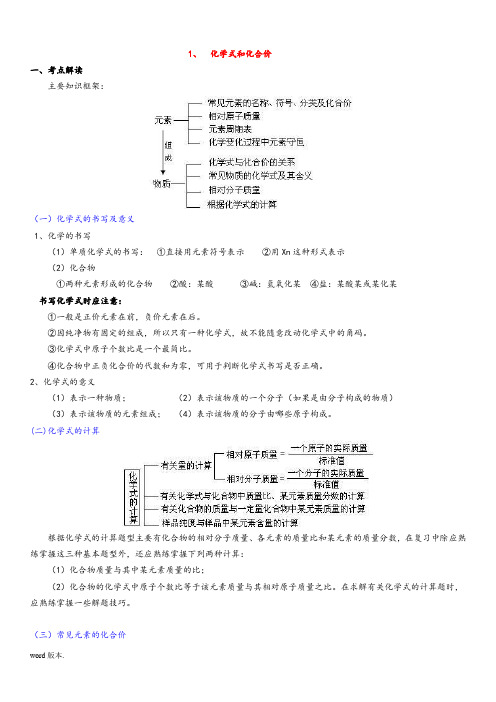 初三化学知识点总结及练习题(详细)