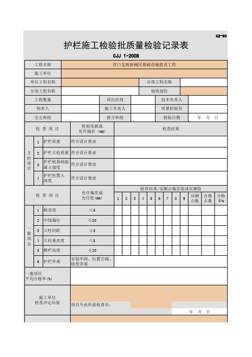 059-G2-50 护栏施工检验批质量检验记录表