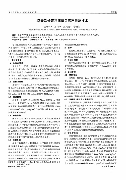 早春马铃薯三膜覆盖高产栽培技术