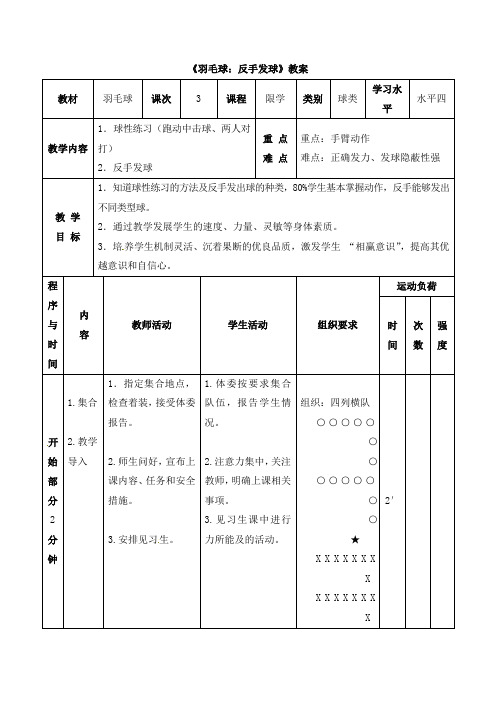 《羽毛球：反手发球》教案