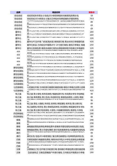 2014年天猫双十一箱包品牌购物清单