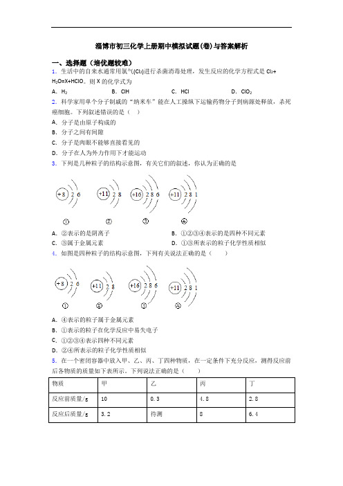 淄博市初三初三化学上册期中模拟试题(卷)与答案解析