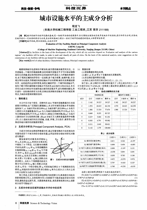 城市设施水平的主成分分析