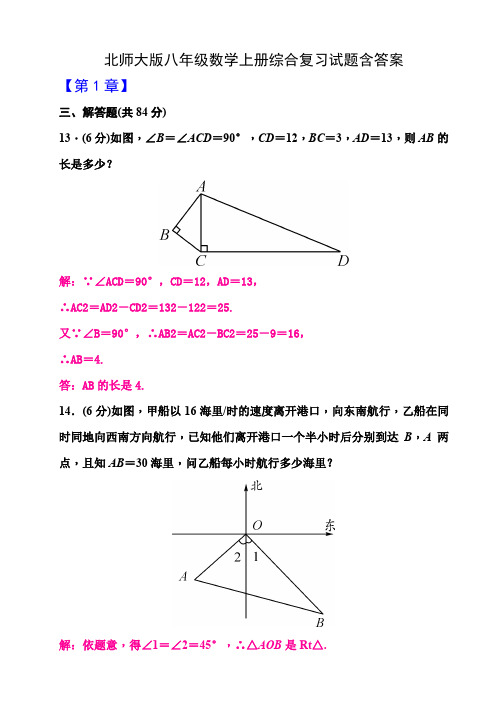 北师大版八年级数学上册综合复习试题含答案