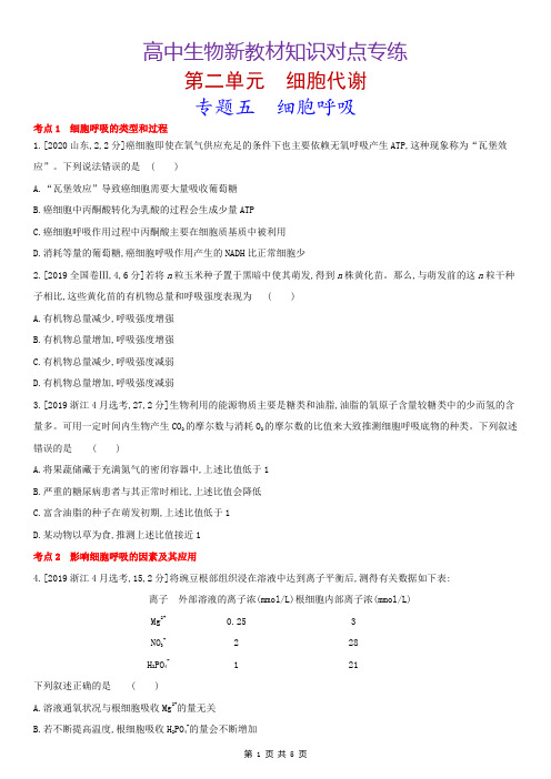 高中生物新教材知识对点专练：5  细胞呼吸