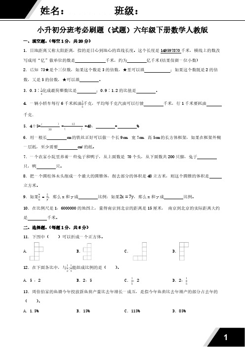 小升初分班考必刷题 试题(含答案)2023-2024学年六年级下册数学人教版