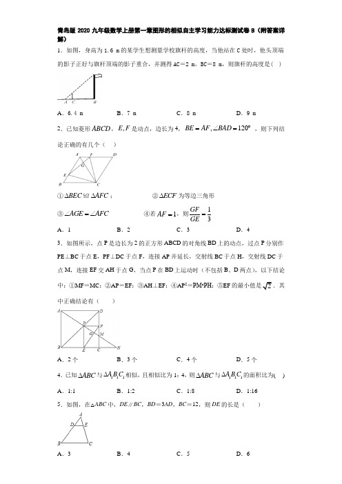 青岛版2020九年级数学上册第一章图形的相似自主学习能力达标测试卷B(附答案详解)