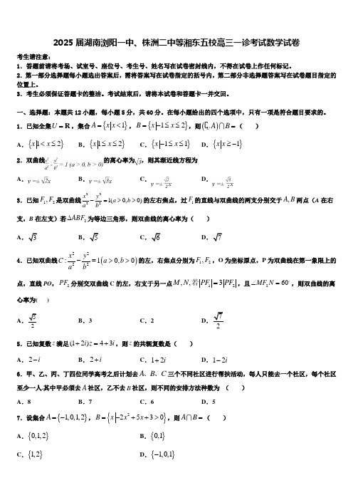 2025届湖南浏阳一中、株洲二中等湘东五校高三一诊考试数学试卷含解析