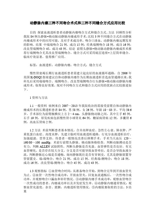 动静脉内瘘三种不同吻合术式和三种不同缝合方式应用比较