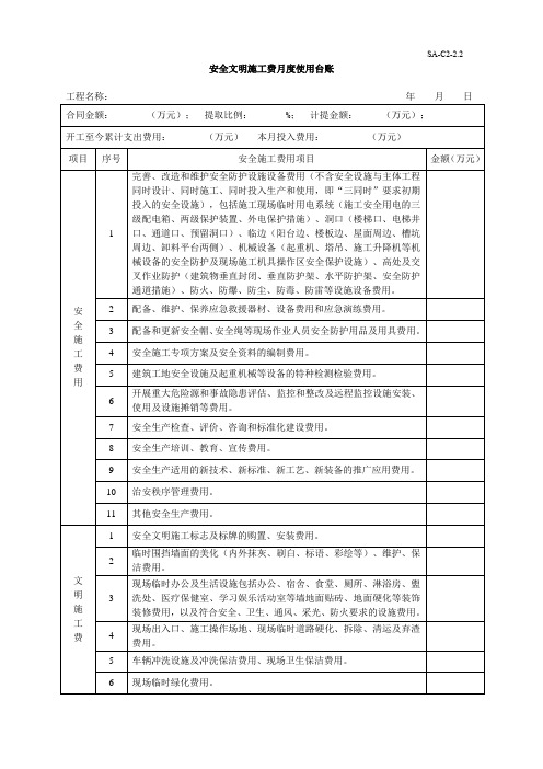 安全文明施工费月度使用台账