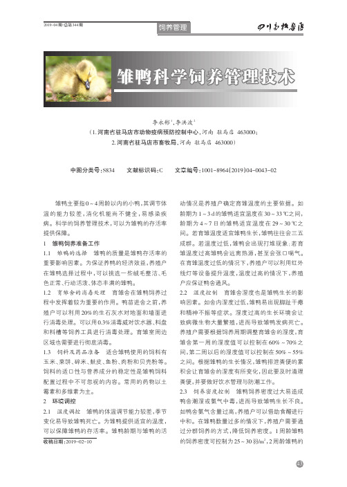 雏鸭科学饲养管理技术