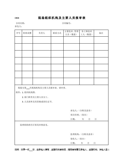 现场组织机构及主要人员报审表