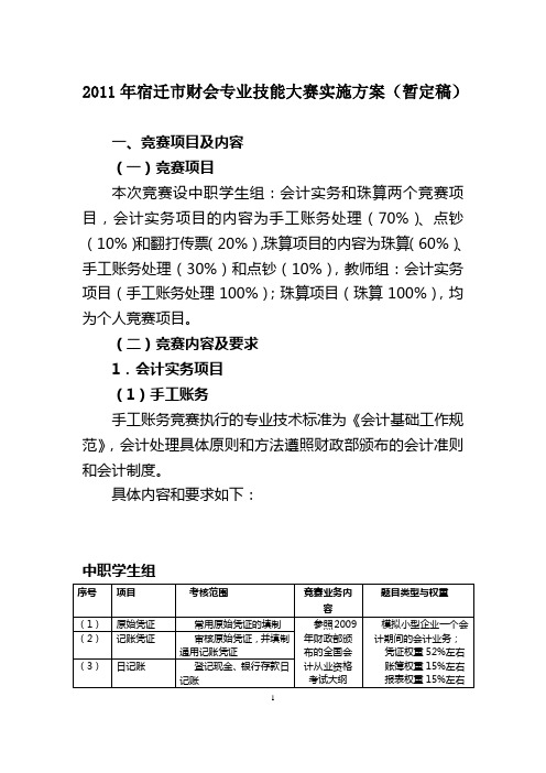 2011年会计专业技能大赛实施方案