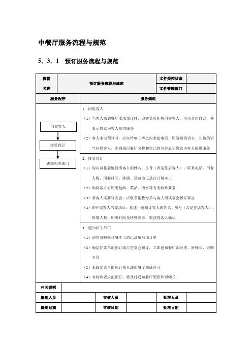 中餐厅服务流程与规范