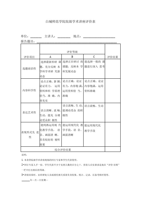 白城师范学院院级学术讲座评价表