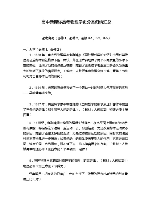 高中新课标高考物理学史分类归纳汇总