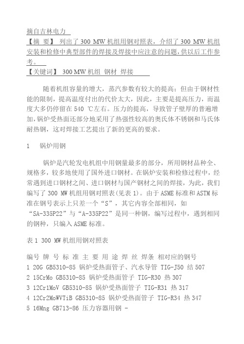 300 MW机组用钢与焊接