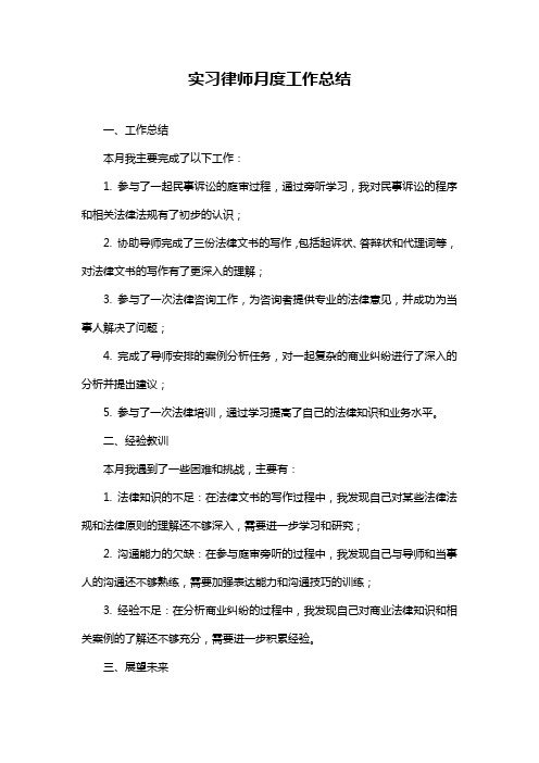 实习律师月度工作总结