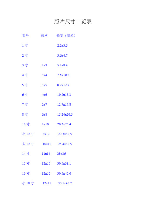 照片常规尺寸一览表