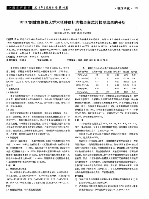 10137例健康体检人群六项肿瘤标志物蛋白芯片检测结果的分析