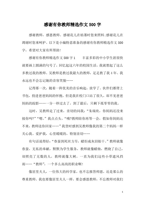 感谢有你教师精选作文500字