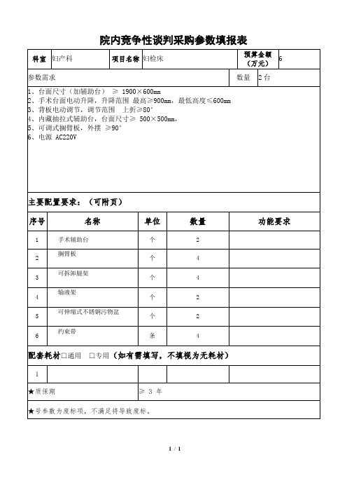 院内竞争性谈判采购参数填报表