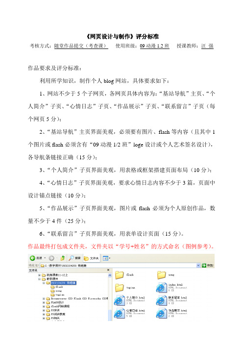 网页设计与制作评分标准(09动漫12)