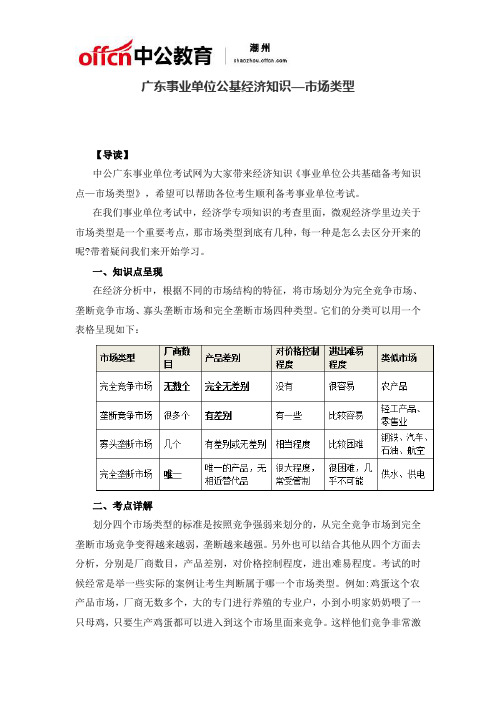 广东事业单位公基经济知识—市场类型