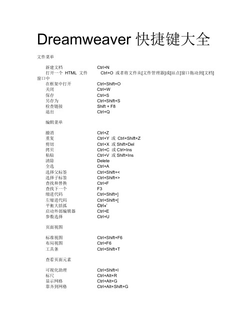 Dreamweaver快捷键大全