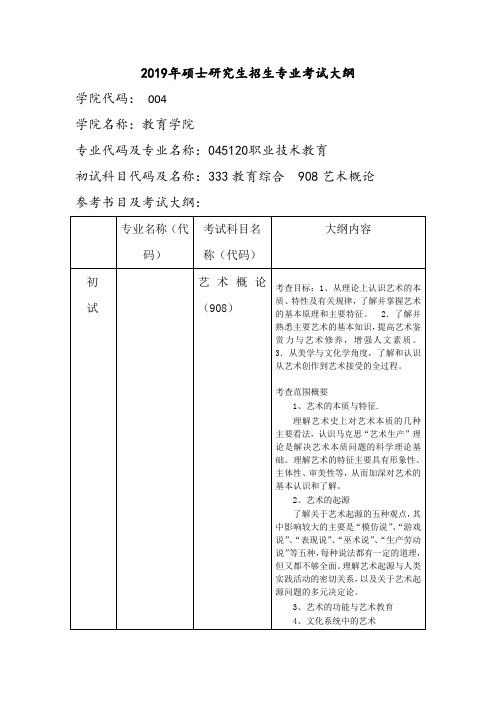 江西科技师范大学2019年硕士研究生招生-专硕—职业技术教育(文化艺术)专业研究生试大纲  203010