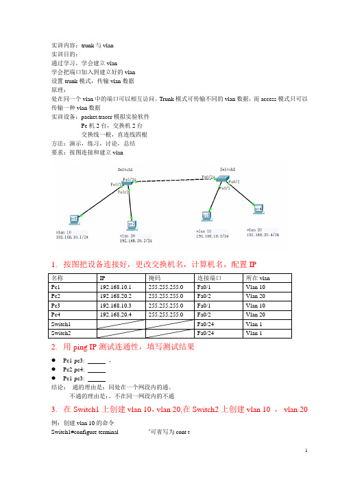 trunk和access与vlan实验