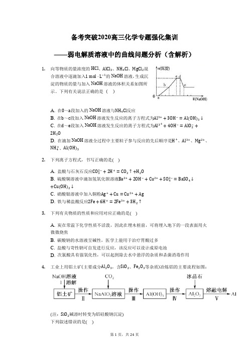 备考突破 高三化学专题强化集训——弱电解质溶液中的曲线问题分析(含解析)