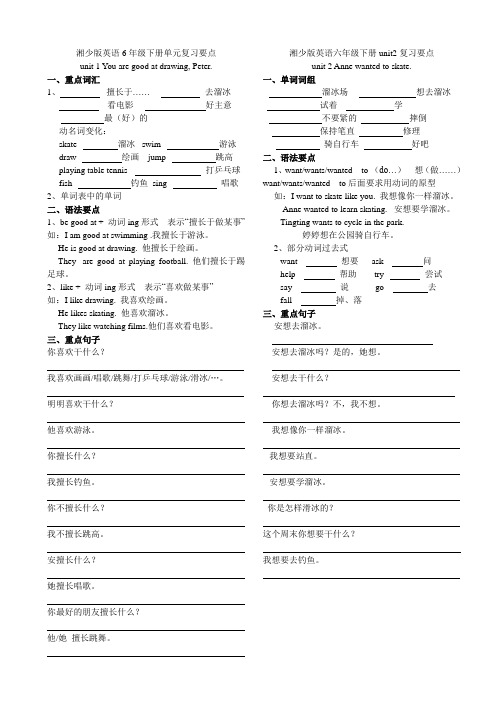 湘少版英语6年级下册1-4单元复习要点(整理后)