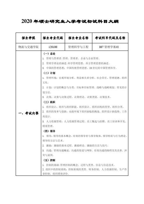 中南林业科技大学2020年807管理学基础