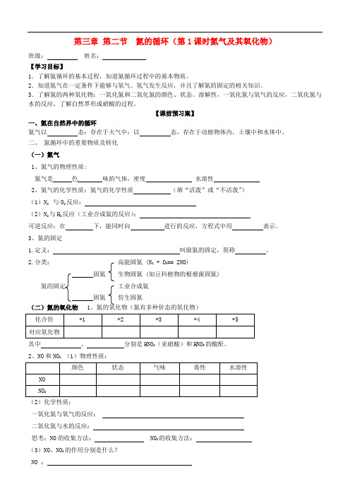 山东省高密市第三中学(创新班)高中化学 3.2.1氮气及其氧化物导学案(无答案)鲁科版必修1