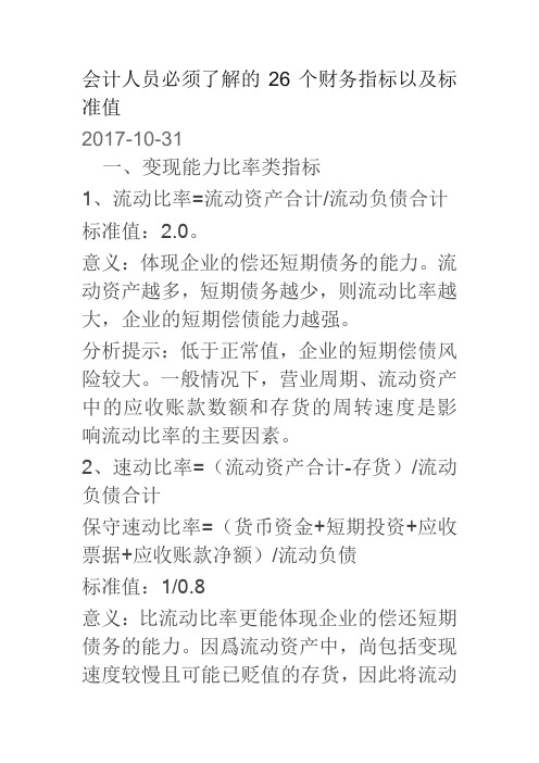 常用的26个财务核算指标