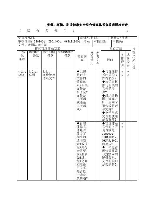 三标一体化管理体系内审表